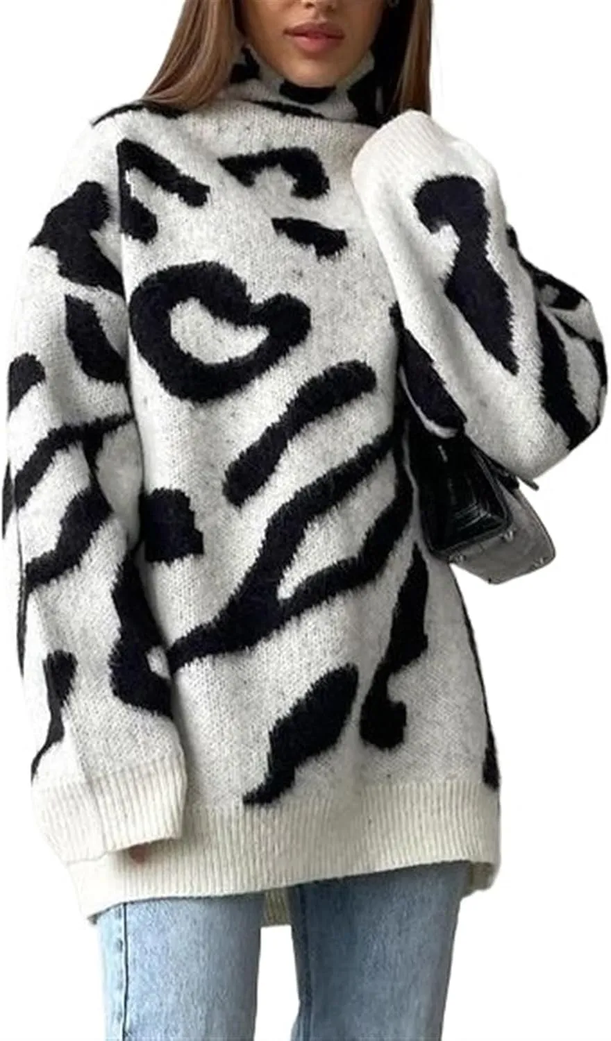 Womens Oversized Turtleneck Sweaters Long Sleeve Casual Baggy Knit Pullover Tunic Sweater Fall Outfits(Large)