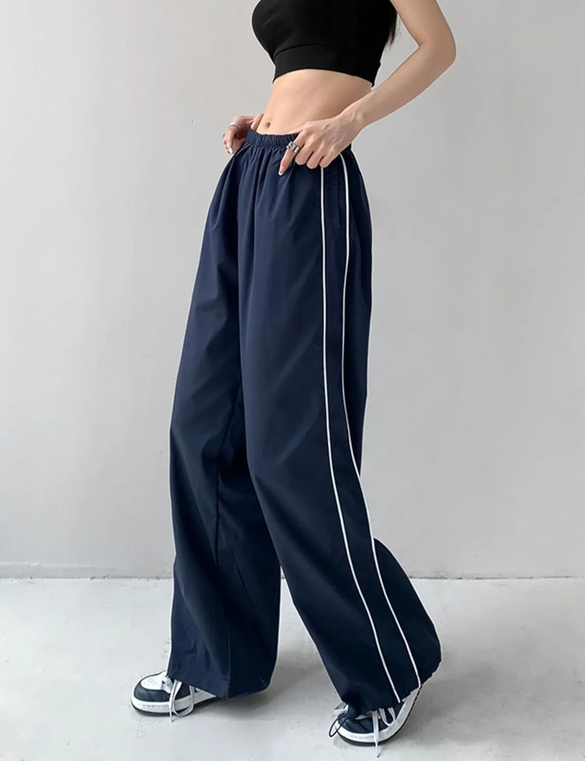 Womens Parachute Pants Y2k Baggy Wide Leg Track Pants Elastic Waist Jogger Sweatpants Hiking Pants Trousers ﻿