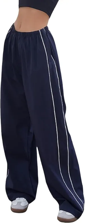 Womens Parachute Pants Y2k Baggy Wide Leg Track Pants Elastic Waist Jogger Sweatpants Hiking Pants Trousers ﻿