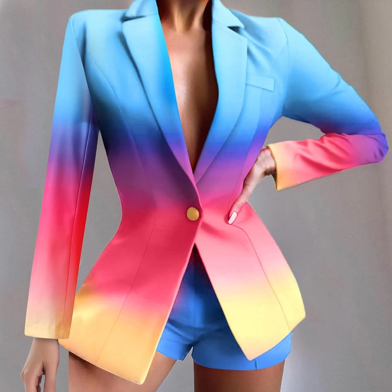 Women's Printed Coat Cardigan Formal Suit Long Sleeve CoatLapels Business Office Jacket Running Vest Insulated