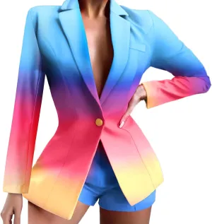 Women's Printed Coat Cardigan Formal Suit Long Sleeve CoatLapels Business Office Jacket Running Vest Insulated