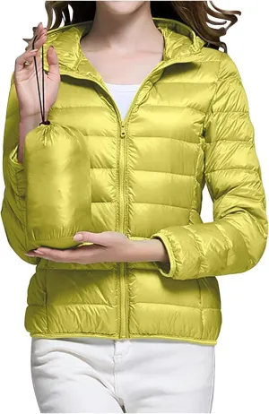 Women's Puffer Jacket Lightweight Hooded Down Jacket Quilted Winter Warm Coats Full-Zip Casual Outwear with Pockets