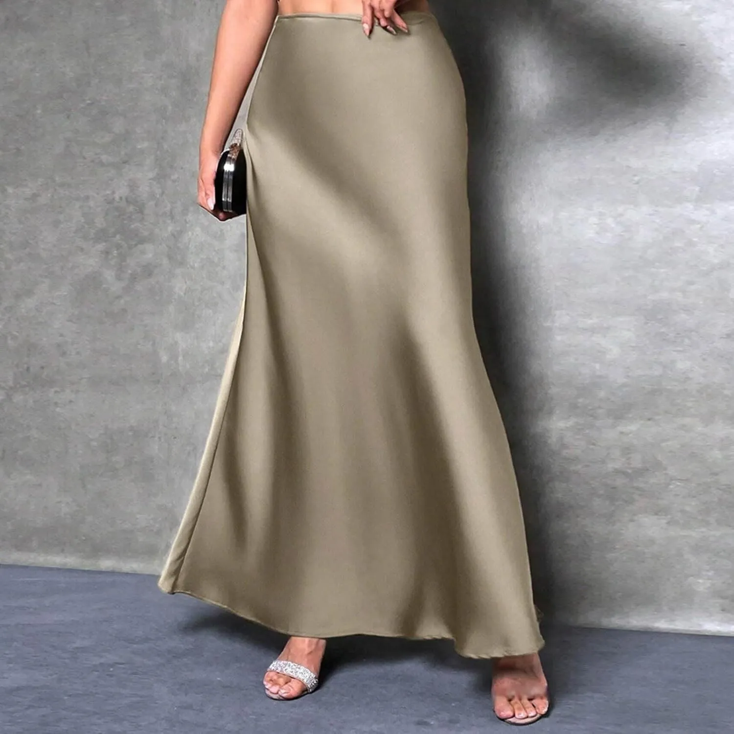 Womens Satin High Waist Elastic Maxi Skirt Silk Elegant Dressy Bodycon A-Line Long Skirts Cocktail Party Outfits