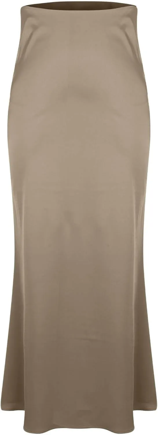 Womens Satin High Waist Elastic Maxi Skirt Silk Elegant Dressy Bodycon A-Line Long Skirts Cocktail Party Outfits