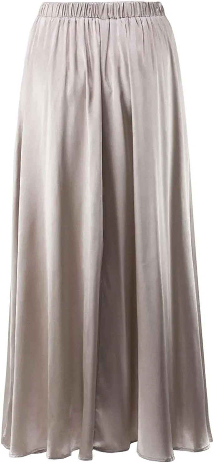 Women's Satin Maxi Skirt High Waisted Elastic Waistband Silk A-Line Dressy Evening Party Summer Flowy Long Skirts