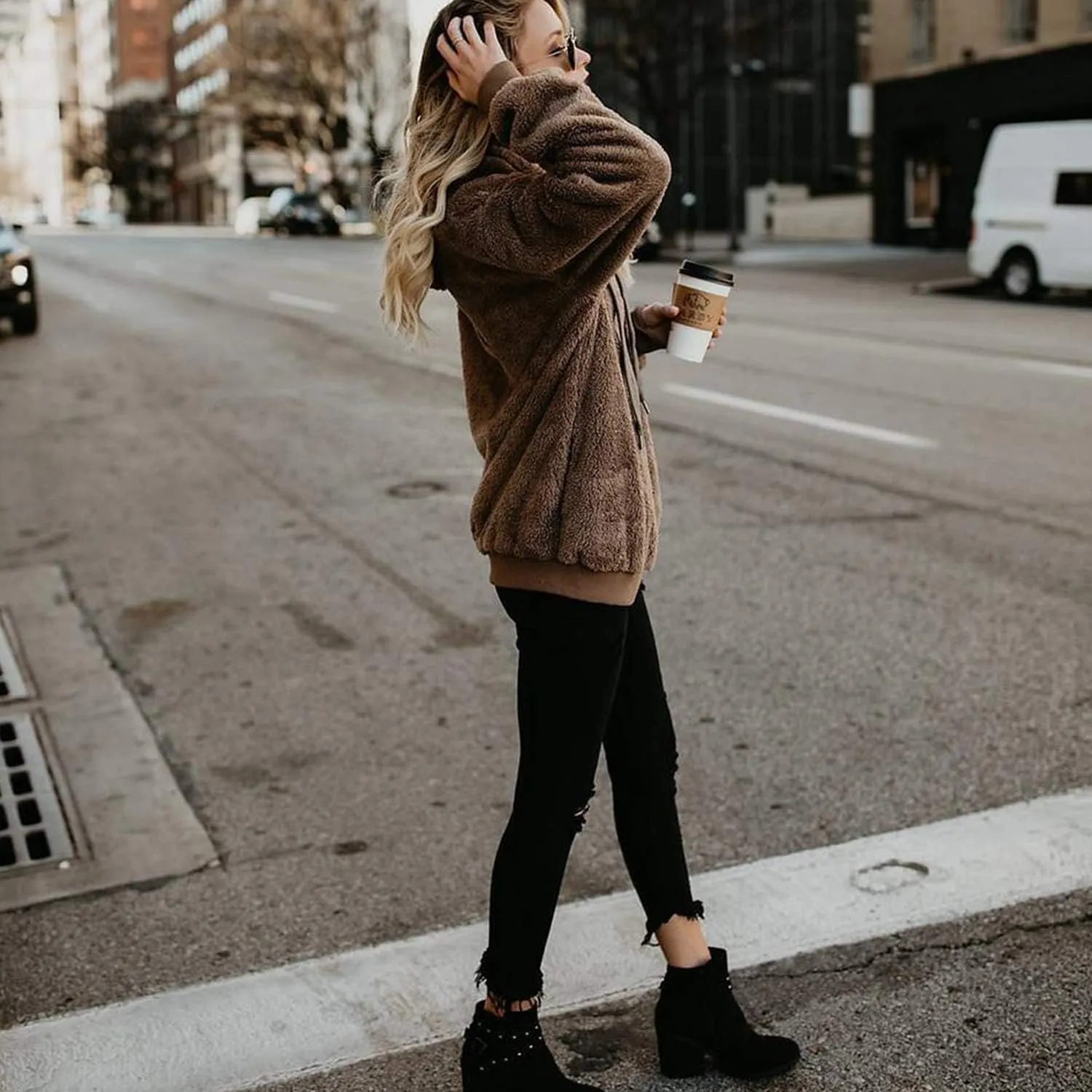 Womens Sherpa Hoodie Fuzzy Sweatshirt Fleece Pullover Oversized Hoodies for Women Fluffy Quarter Zip Hoodies Sweater