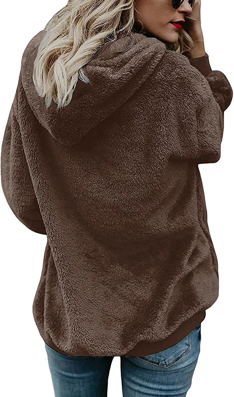 Womens Sherpa Hoodie Fuzzy Sweatshirt Fleece Pullover Oversized Hoodies for Women Fluffy Quarter Zip Hoodies Sweater