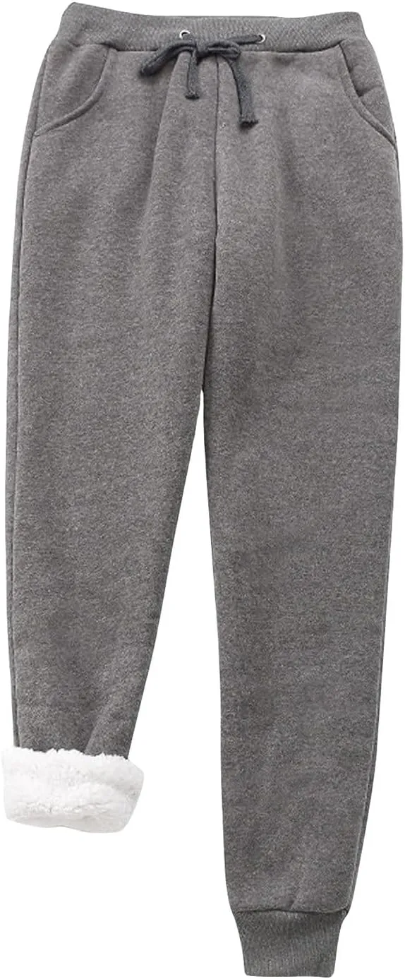 Women's Sherpa Lined Sweatpants High Waist Cinch Bottom Jogger Pants Baggy Warm Fleece Pants Casual Lounge Trousers