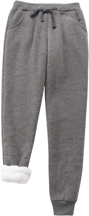 Women's Sherpa Lined Sweatpants High Waist Cinch Bottom Jogger Pants Baggy Warm Fleece Pants Casual Lounge Trousers