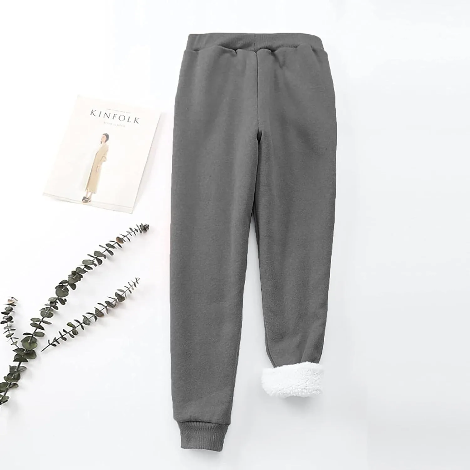 Women's Sherpa Lined Sweatpants High Waist Cinch Bottom Jogger Pants Baggy Warm Fleece Pants Casual Lounge Trousers