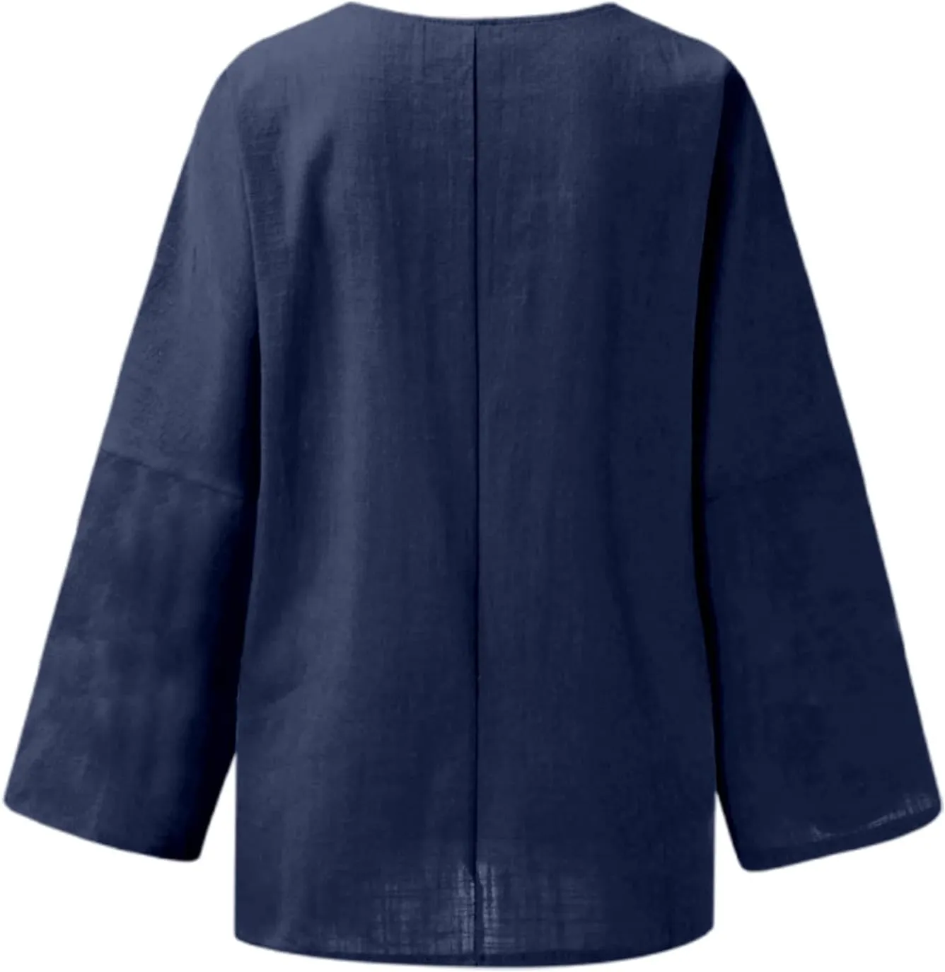 Women's Short Sleeve Linen Shirt Casual Crew Neck Oversized T-Shirt Button Loose Fit Summer Tee Shirt