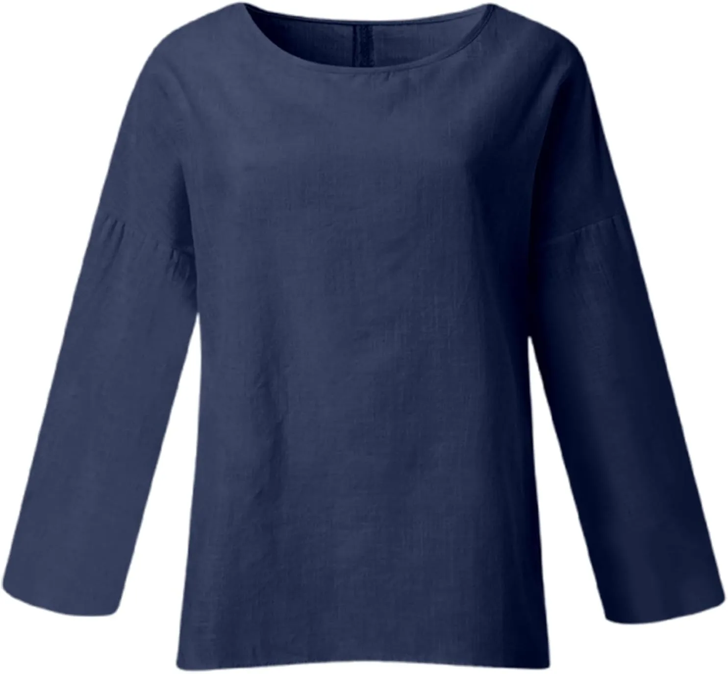 Women's Short Sleeve Linen Shirt Casual Crew Neck Oversized T-Shirt Button Loose Fit Summer Tee Shirt