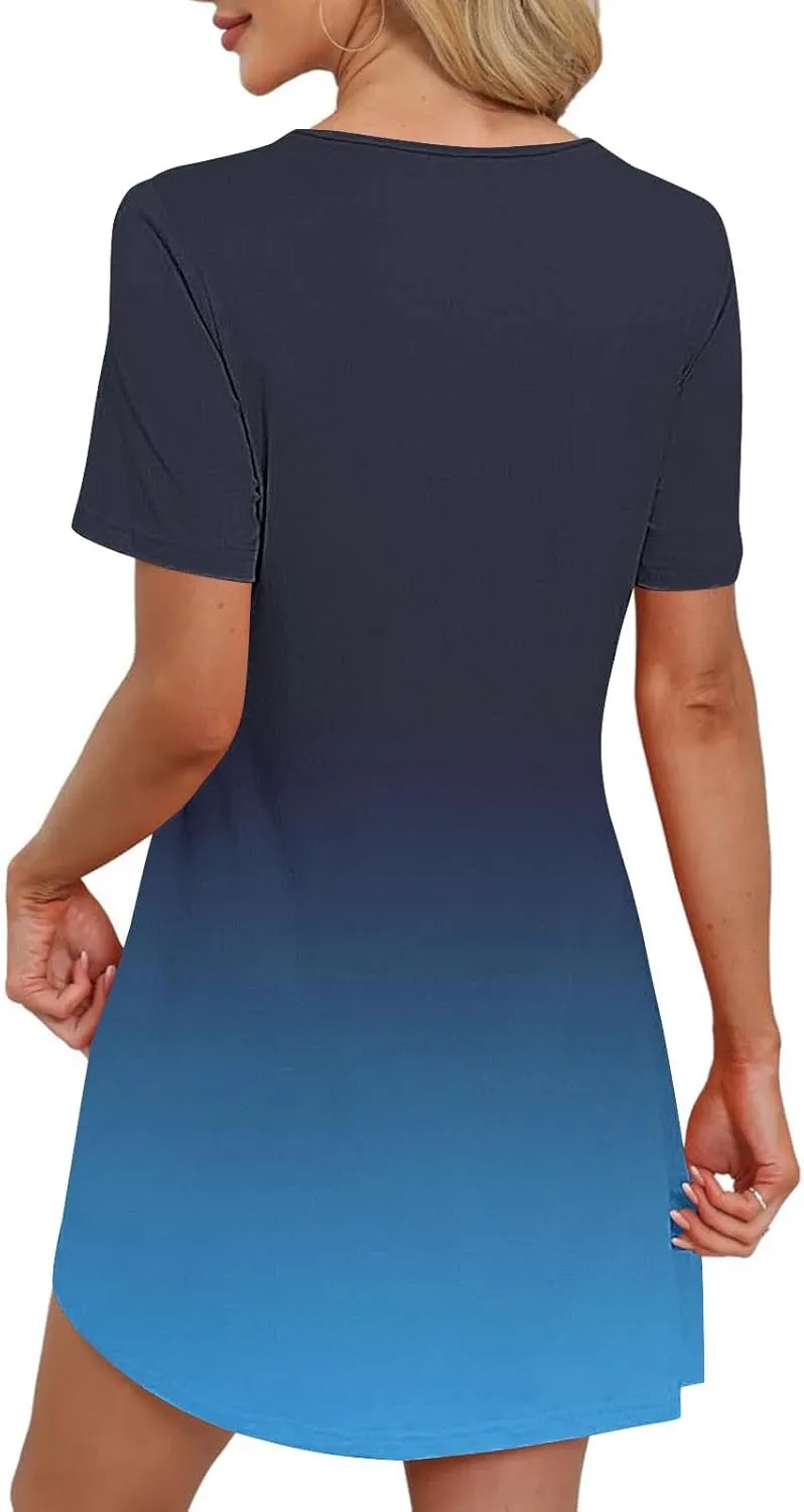 Womens Short Sleeve T-Shirt Dress Causal Pleated T-Shirt Tunic Short Dress 2025 Beach Vacation Mini Dress with Pocket
