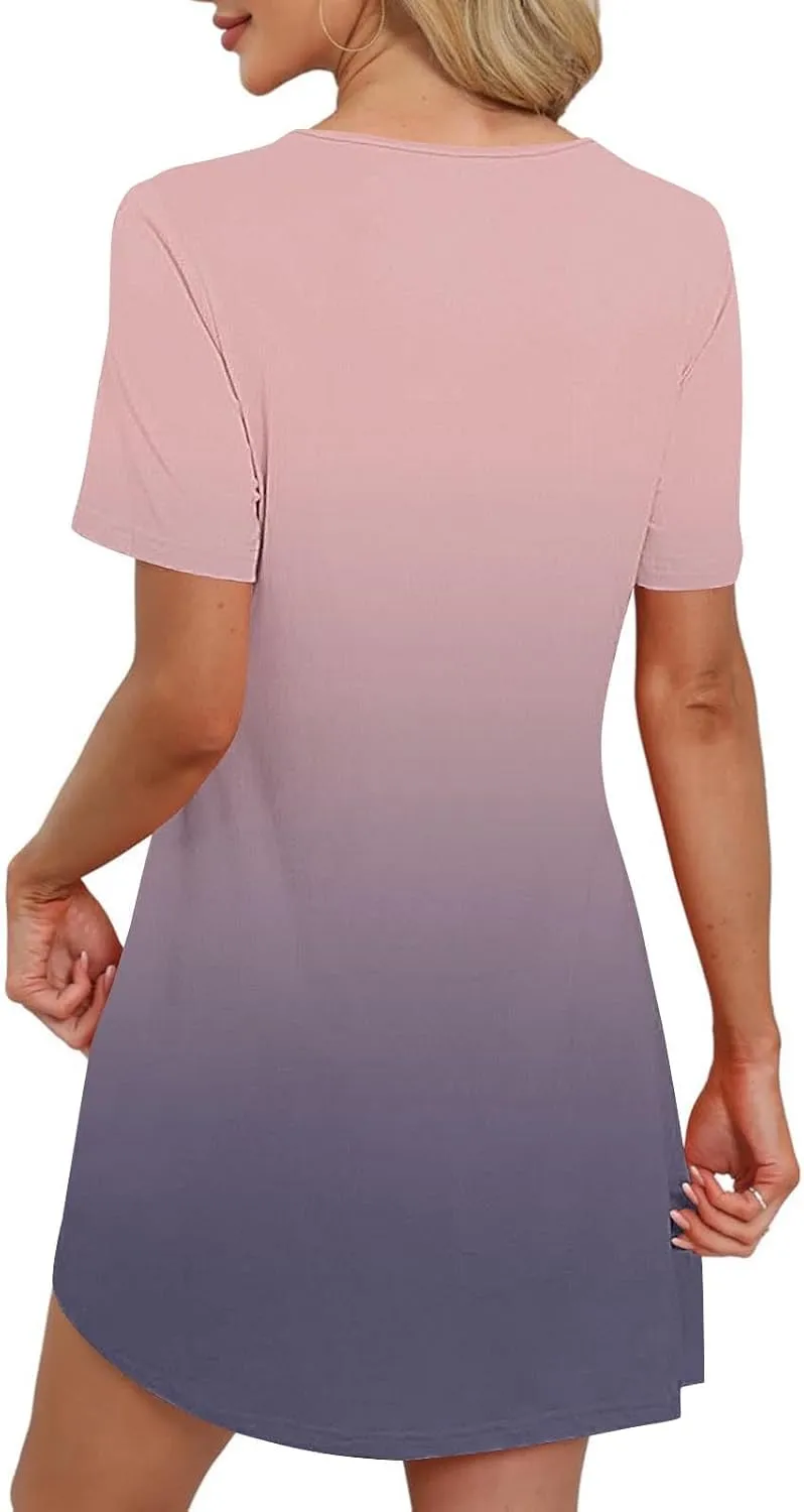 Womens Short Sleeve T-Shirt Dress Causal Pleated T-Shirt Tunic Short Dress 2025 Beach Vacation Mini Dress with Pocket