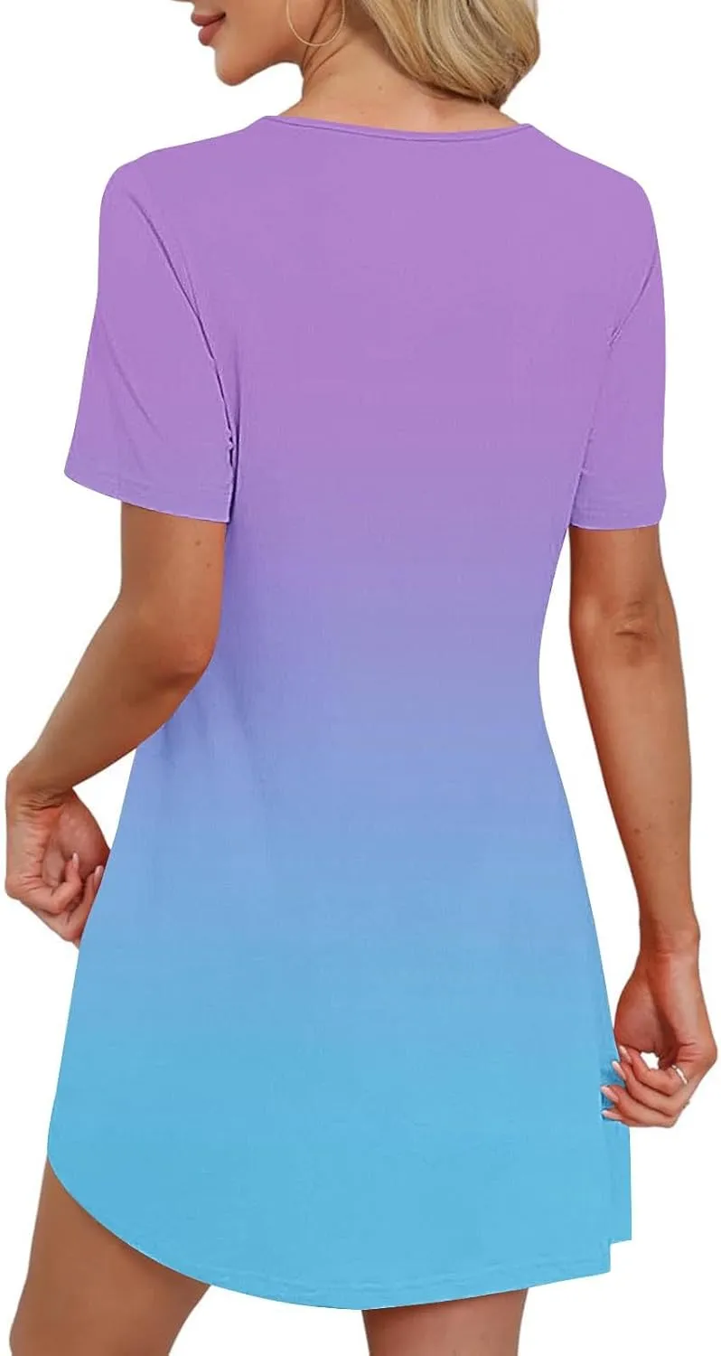Womens Short Sleeve T-Shirt Dress Causal Pleated T-Shirt Tunic Short Dress 2025 Beach Vacation Mini Dress with Pocket