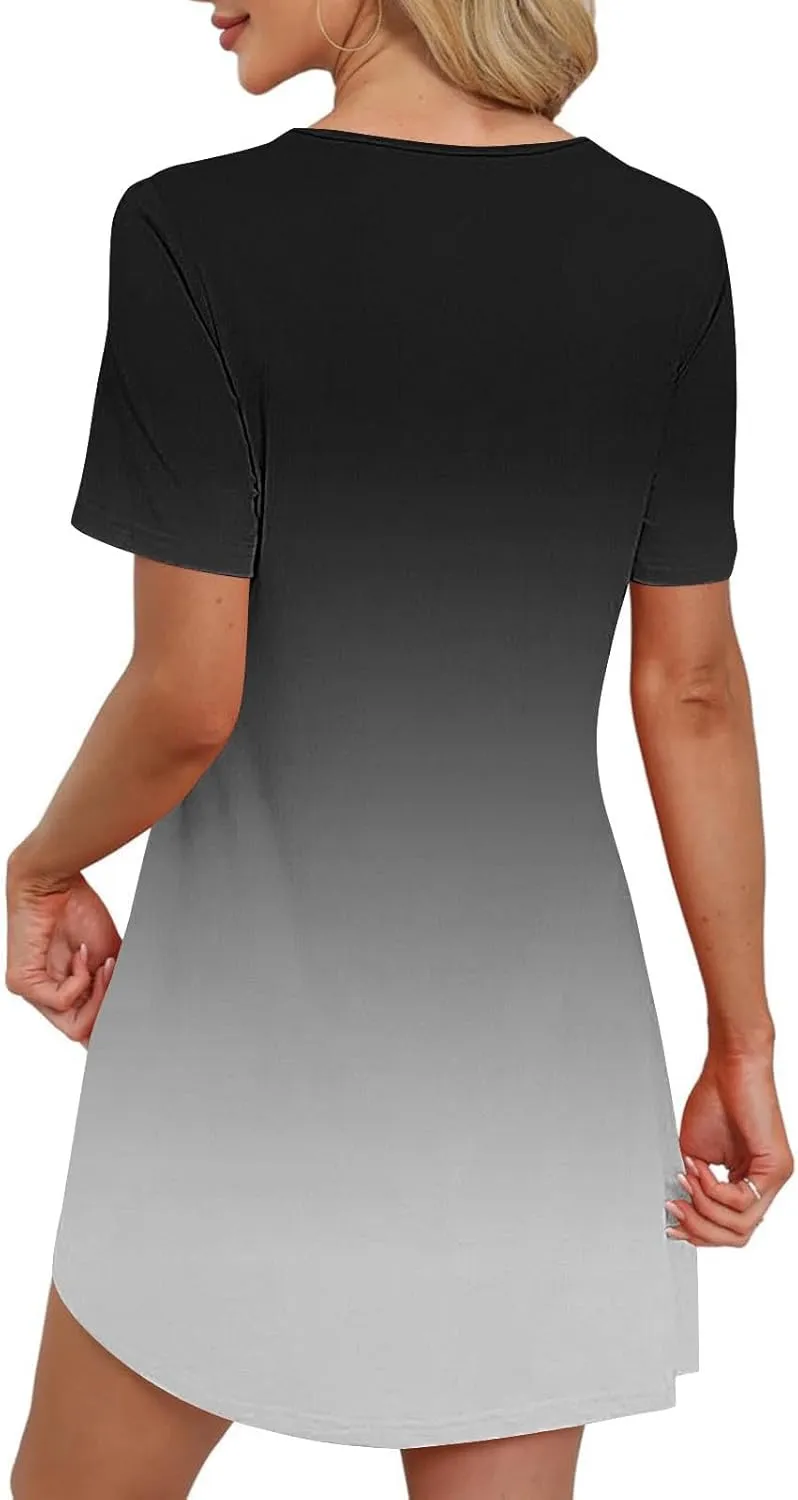 Womens Short Sleeve T-Shirt Dress Causal Pleated T-Shirt Tunic Short Dress 2025 Beach Vacation Mini Dress with Pocket
