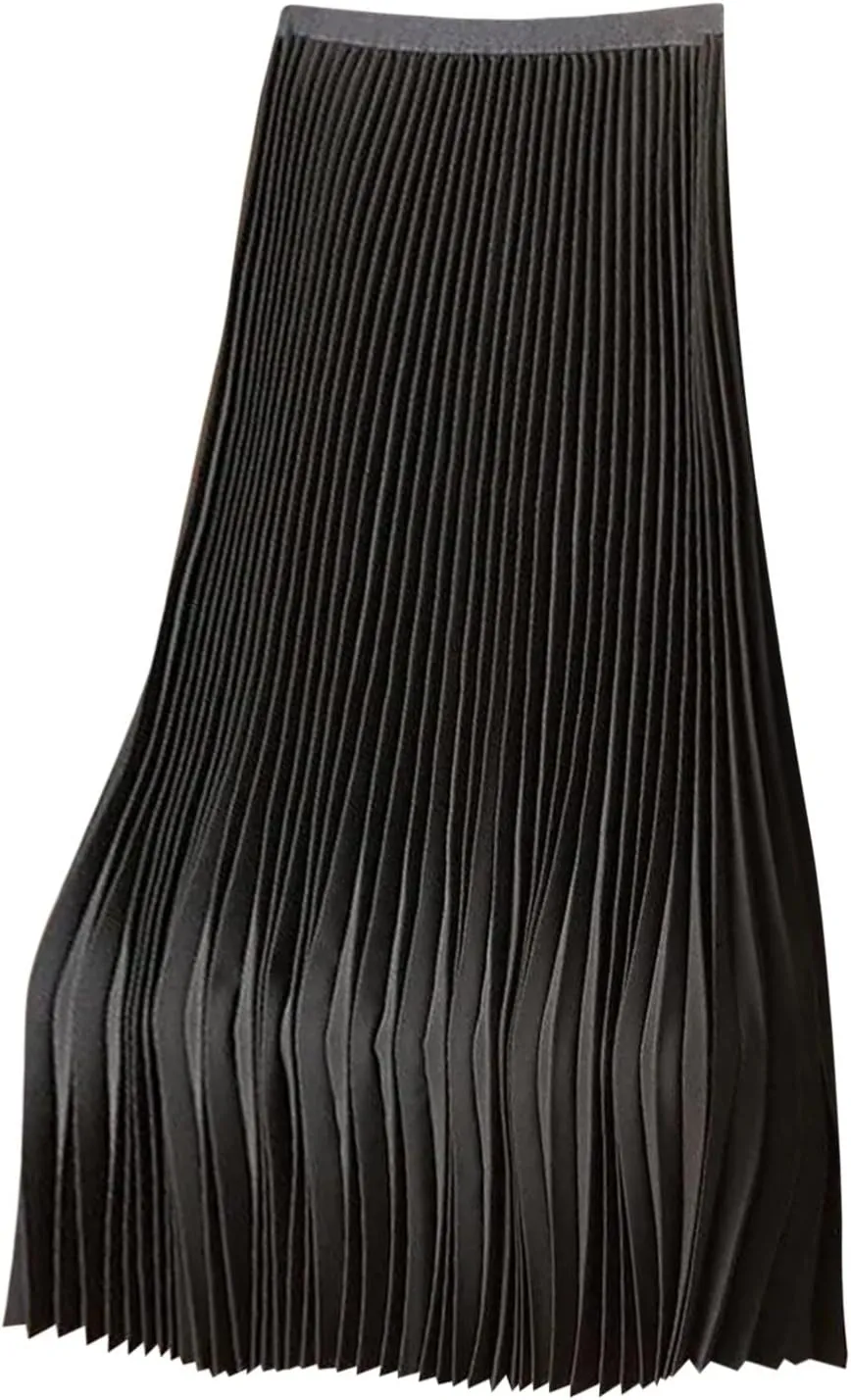 Womens Silk Satin High Waisted Maxi Skirts Dressy Hidden Elasticized Waistband Pleated Flowy Swing A Line Long Skirt