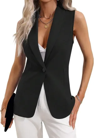 Women's Sleeveless Blazer Vest Casual One Button Open Front Blazers Summer Lightweight Work Office Vest Tops 2025
