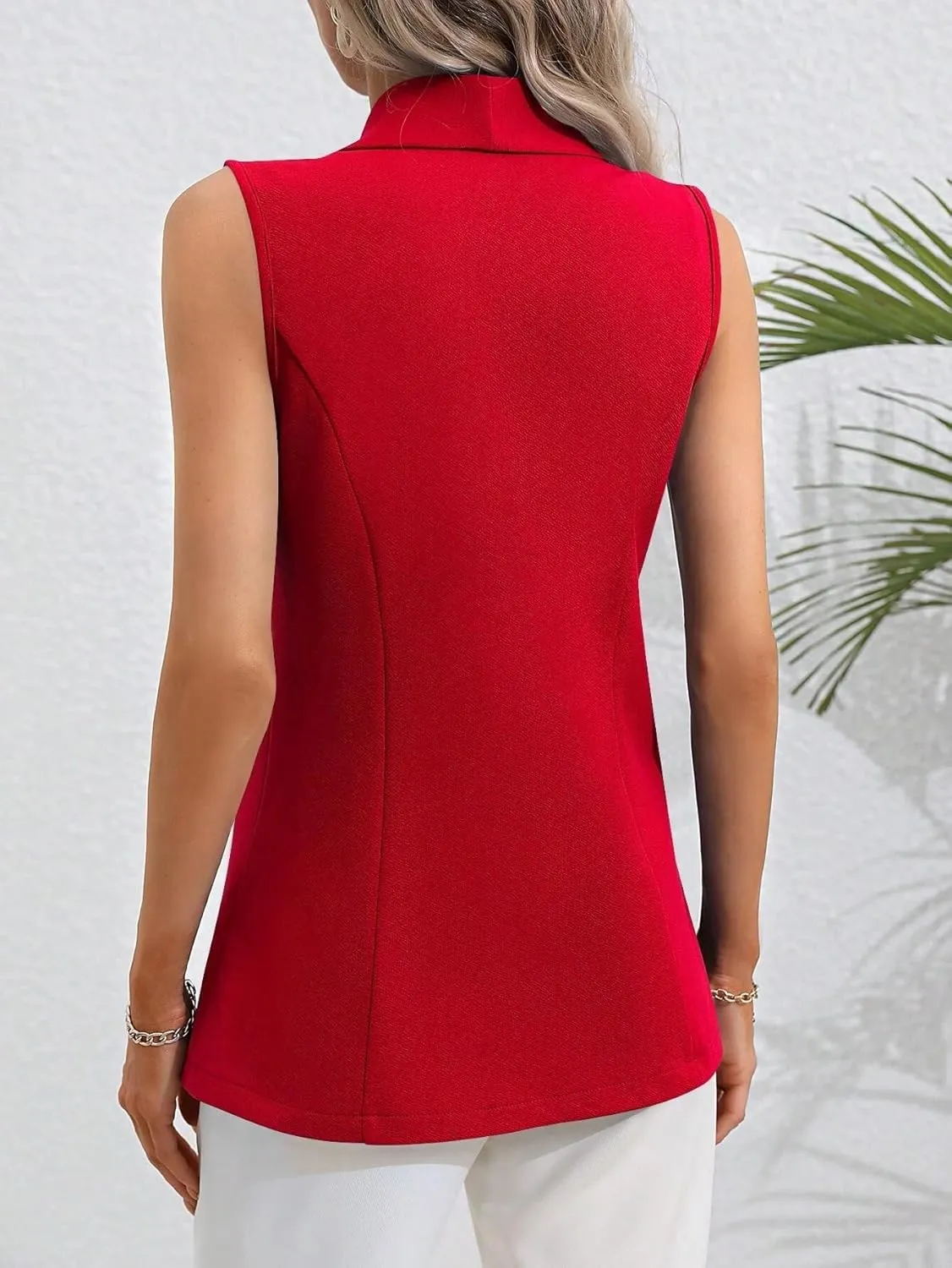 Women's Sleeveless Blazer Vest Casual One Button Open Front Blazers Summer Lightweight Work Office Vest Tops 2025