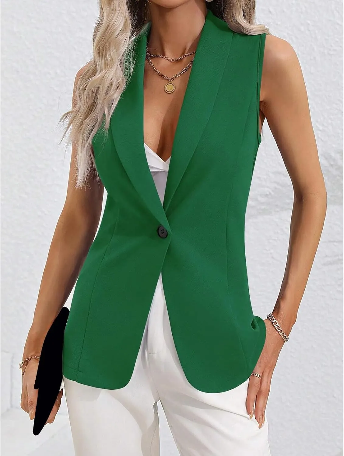 Women's Sleeveless Blazer Vest Casual One Button Open Front Blazers Summer Lightweight Work Office Vest Tops 2025