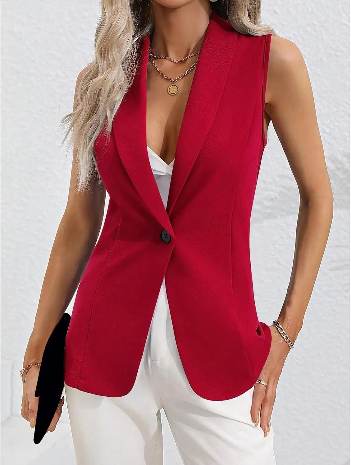 Women's Sleeveless Blazer Vest Casual One Button Open Front Blazers Summer Lightweight Work Office Vest Tops 2025