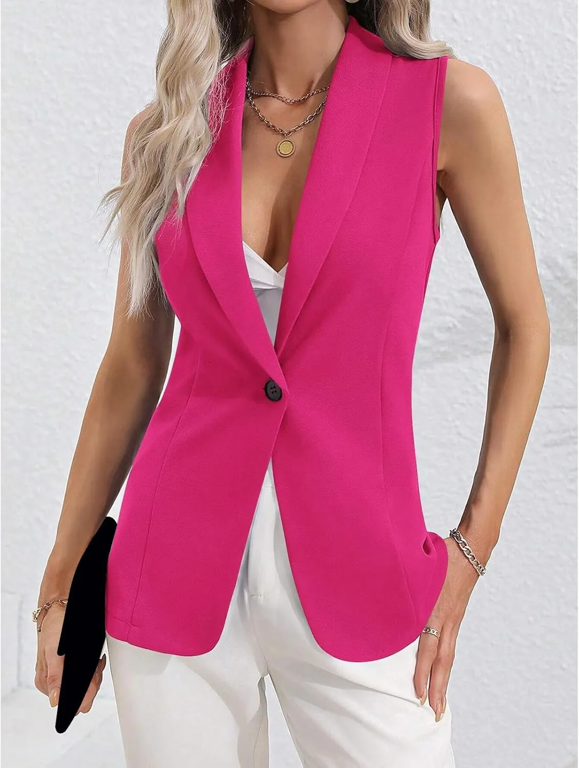 Women's Sleeveless Blazer Vest Casual One Button Open Front Blazers Summer Lightweight Work Office Vest Tops 2025