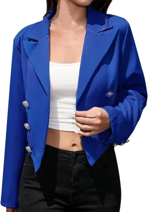 Women's Summer Blazer Button Lapel Long Sleeve Pocket Short Business Elegant Temperament Trendy Stylish Lightweight