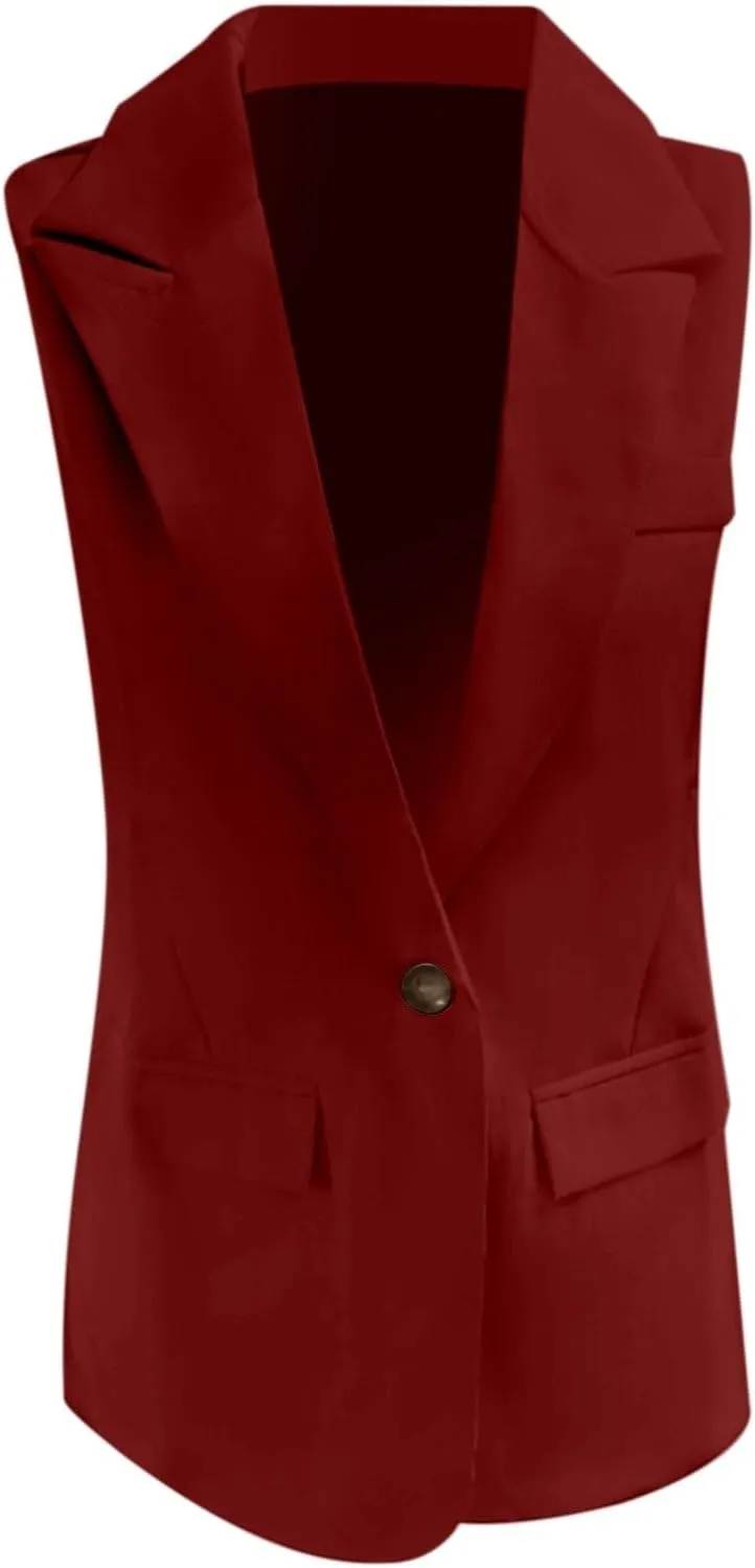 Women's Summer Blazer Button Lapel Sleeveless Pocket Dressy Elegant Trendy Elegant Solid Color Stylish Suit Jackets