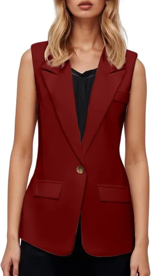 Women's Summer Blazer Button Lapel Sleeveless Pocket Dressy Elegant Trendy Elegant Solid Color Stylish Suit Jackets