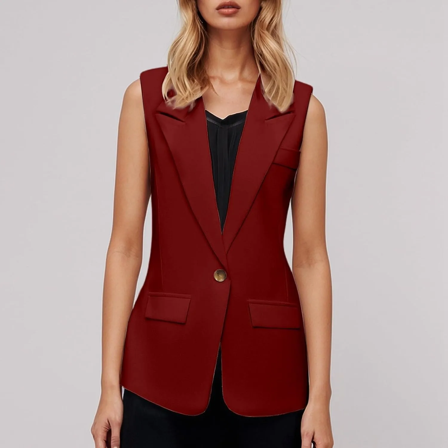 Women's Summer Blazer Button Lapel Sleeveless Pocket Dressy Elegant Trendy Elegant Solid Color Stylish Suit Jackets