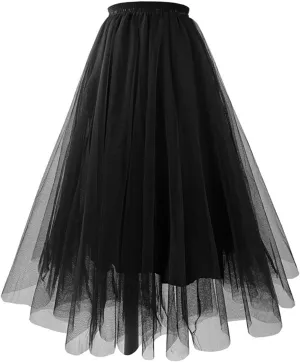 Women's Summer Casual Loose Trendy Elastic High Waist Solid Color Long Maxi Party Dance Fluffy Mesh Tulle Skirts 2025