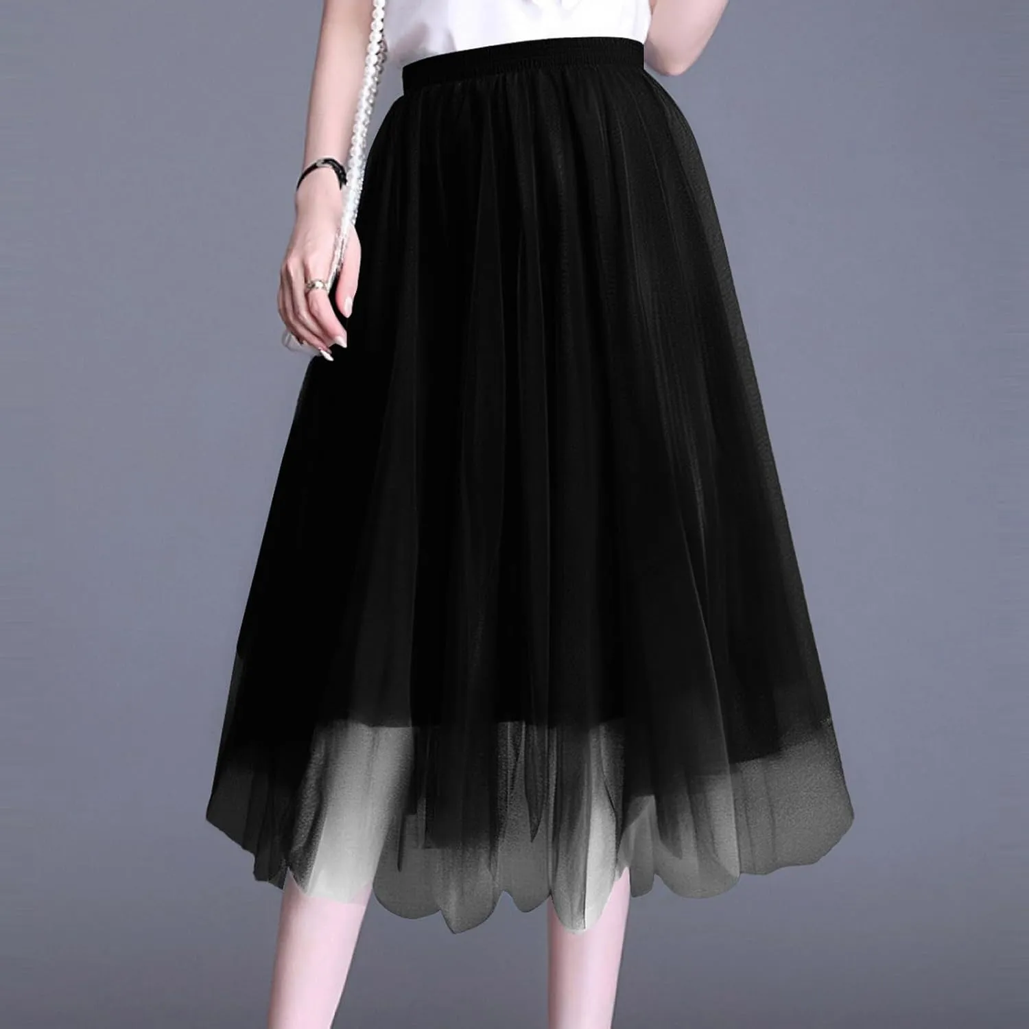 Women's Summer Casual Loose Trendy Elastic High Waist Solid Color Long Maxi Party Dance Fluffy Mesh Tulle Skirts 2025