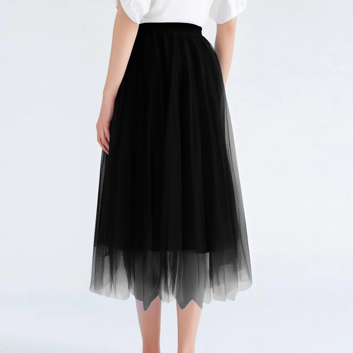 Women's Summer Casual Loose Trendy Elastic High Waist Solid Color Long Maxi Party Dance Fluffy Mesh Tulle Skirts 2025