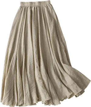 Women's Summer Casual Maxi Skirts Elastic Ruffle Solid Pleated Tiered Skirts