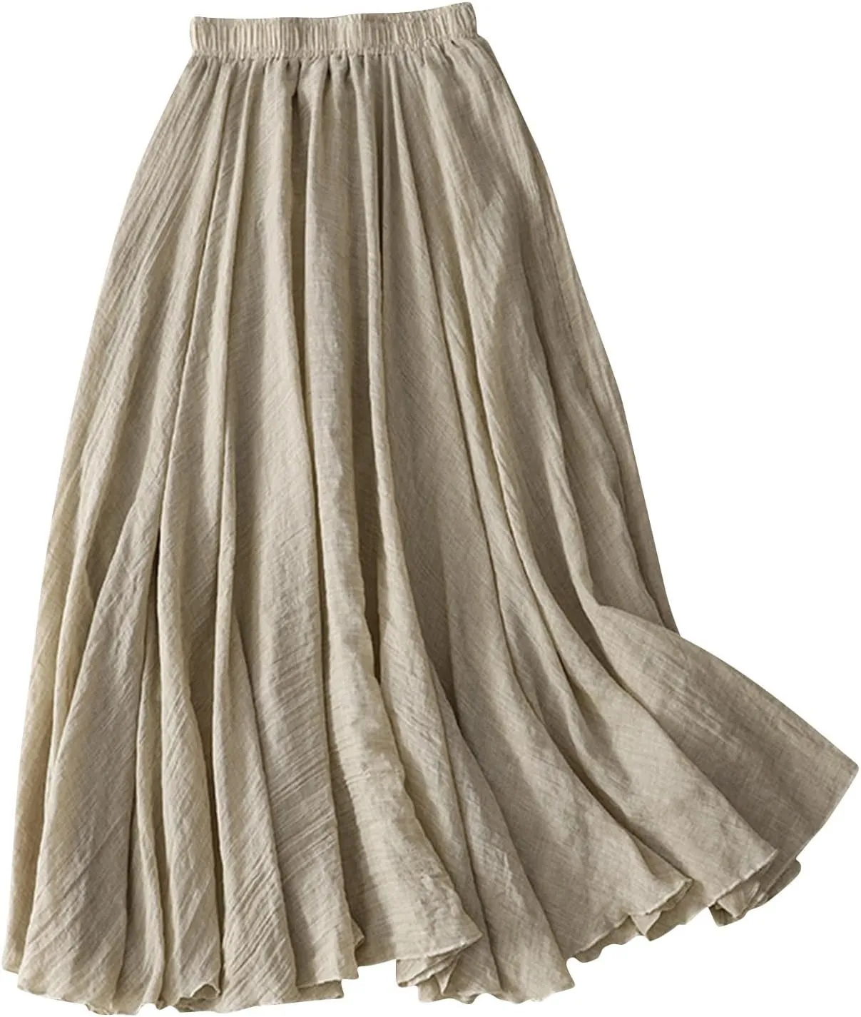 Women's Summer Casual Maxi Skirts Elastic Ruffle Solid Pleated Tiered Skirts