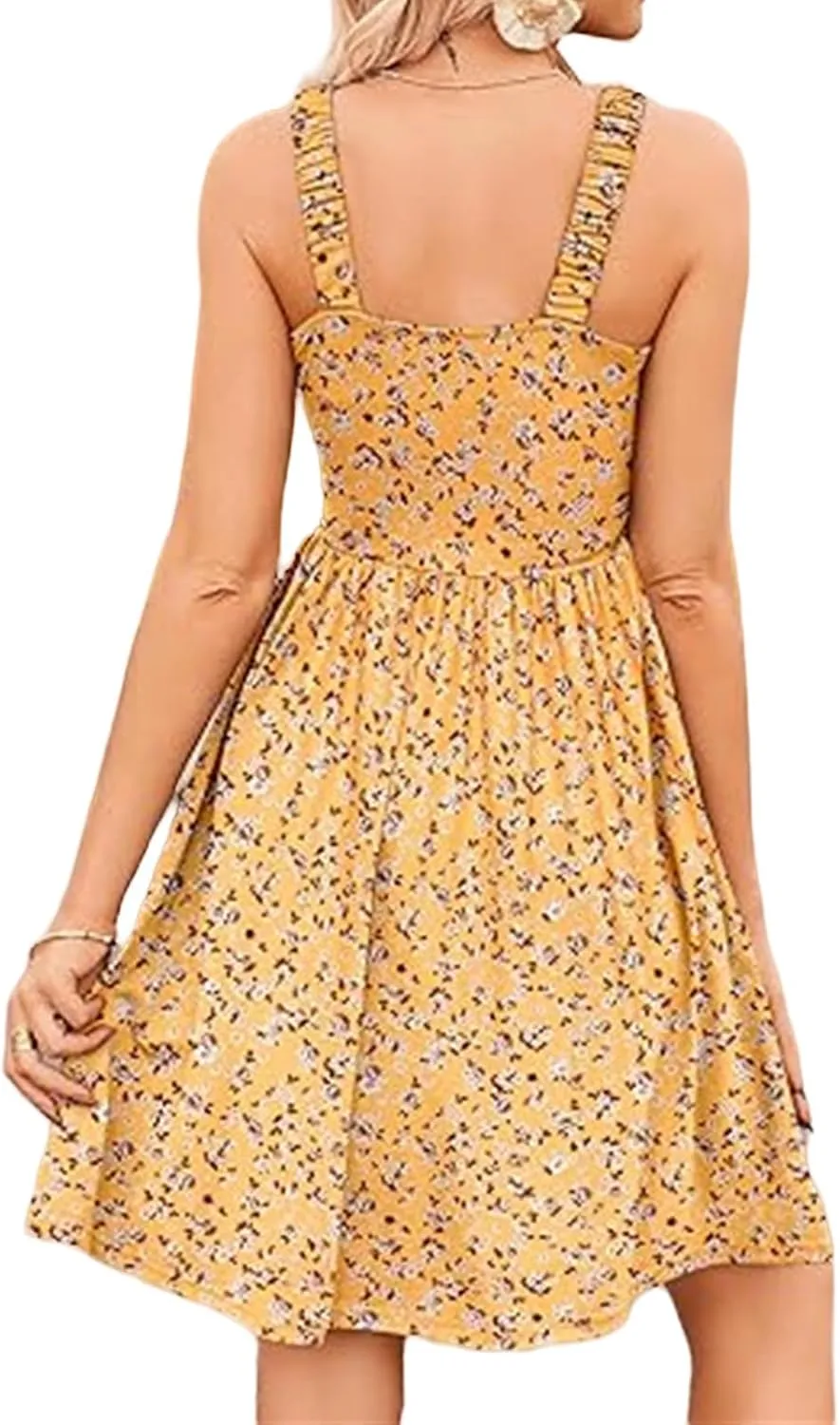 Women's Summer Dress Casual Square Neck Floral Dress Cute Sleeveless High Waist A-line Sundress Swing Mini Dresses