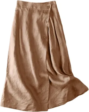 Women's Summer Elastic Swing Midi A Line Skirt Button Front High Waist Skirts Casual Trendy Beach Western Skirts