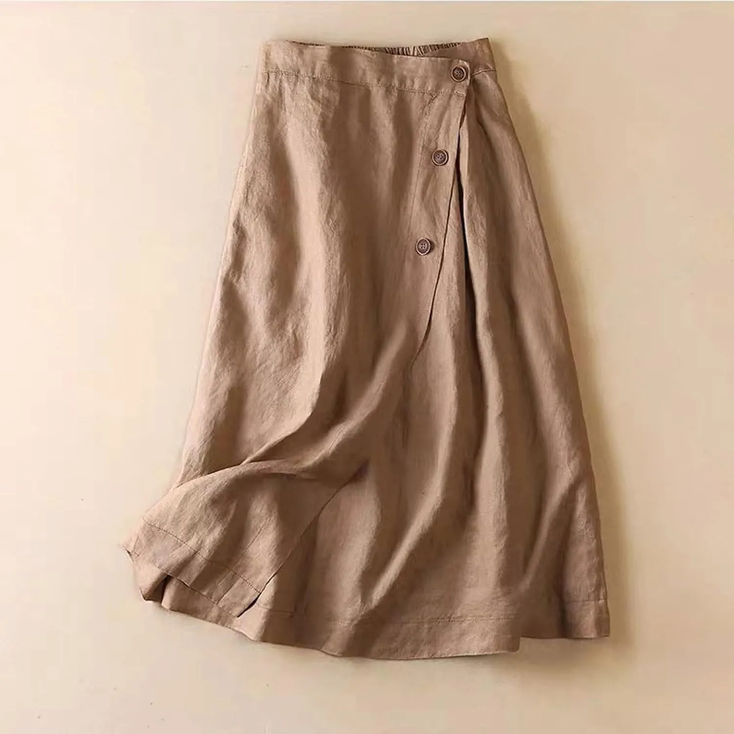 Women's Summer Elastic Swing Midi A Line Skirt Button Front High Waist Skirts Casual Trendy Beach Western Skirts