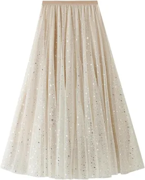 Women's Summer Elastic Waist Bohemian Print Beach Outfits High Waist Casual Maxi Skirt A-Line Tiered Long Skirt
