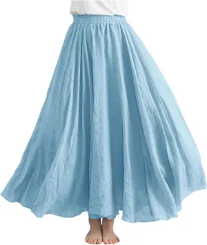 Womens Summer Flowy Swing Tiered A-Line Midi Skirt Fashion Trendy Casual Elastic Waist Pleated Long Beach Skirts