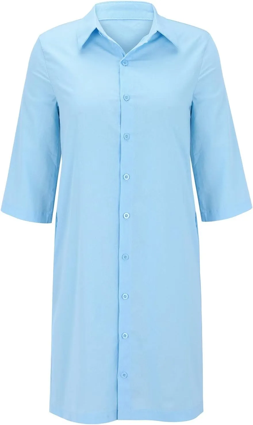 Womens Summer Midi Shirt Dresses Button Down 1/2 Sleeve Lapel Casual Cotton Linen T Shirt Dress