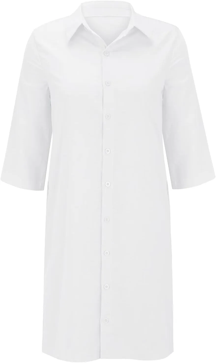 Womens Summer Midi Shirt Dresses Button Down 1/2 Sleeve Lapel Casual Cotton Linen T Shirt Dress