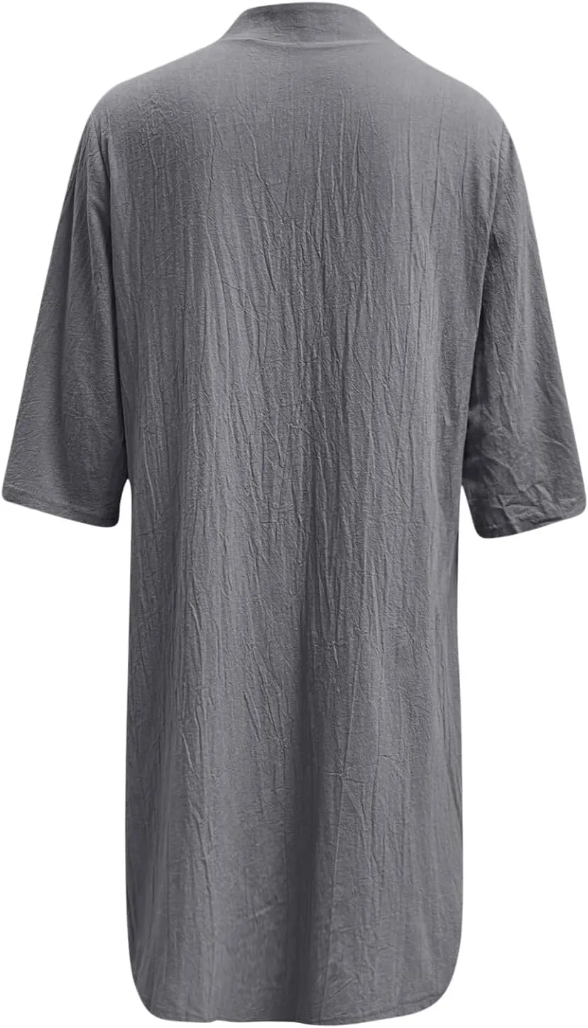 Womens Summer Midi Shirt Dresses Button Down 1/2 Sleeve Lapel Casual Cotton Linen T Shirt Dress
