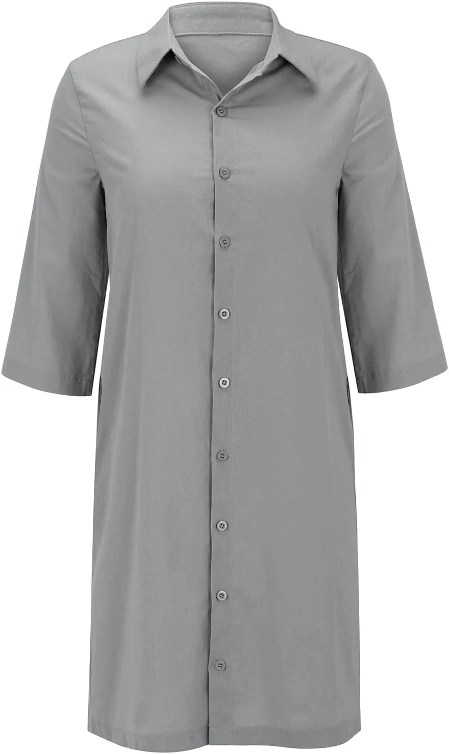 Womens Summer Midi Shirt Dresses Button Down 1/2 Sleeve Lapel Casual Cotton Linen T Shirt Dress