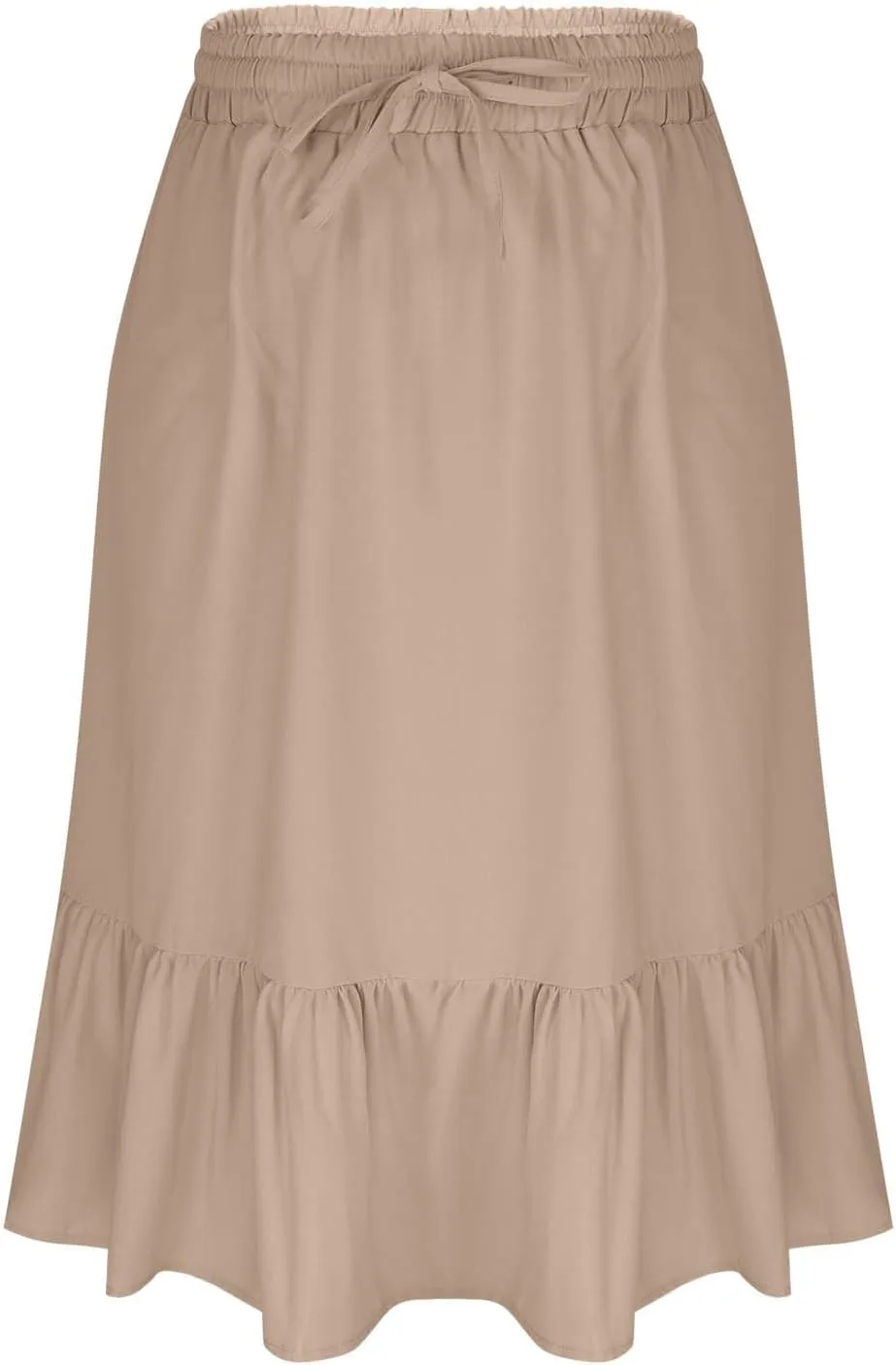 Women's Summer Skirt Fashion Tiered Flowy Skirts with Pockets Casual Solid Drawstring Waist Ruffle Hem Short Skirt
