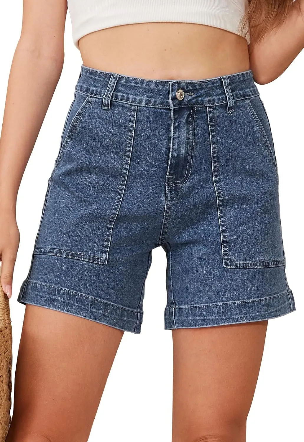 Women's Summer Stretch Jean Shorts with Pockets Casual High Waisted Denim Shorts