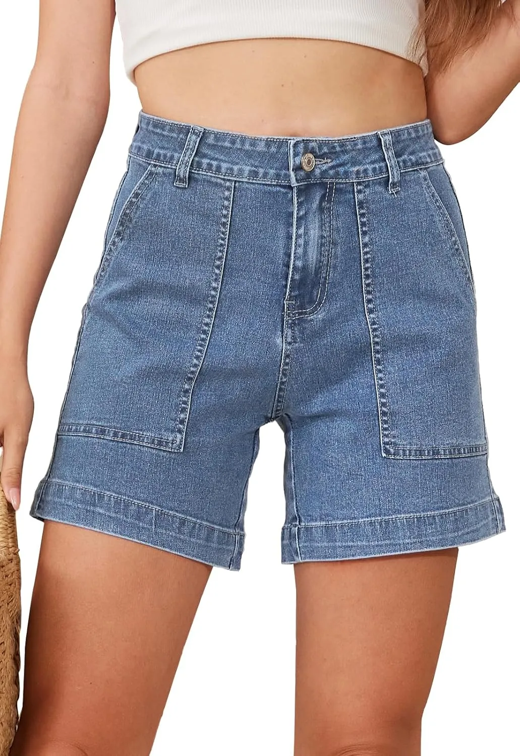 Women's Summer Stretch Jean Shorts with Pockets Casual High Waisted Denim Shorts