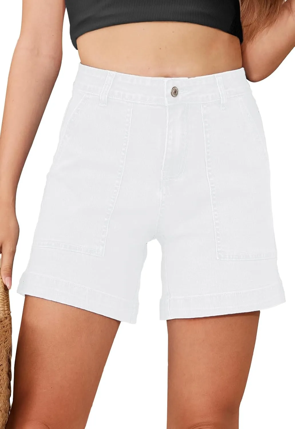 Women's Summer Stretch Jean Shorts with Pockets Casual High Waisted Denim Shorts