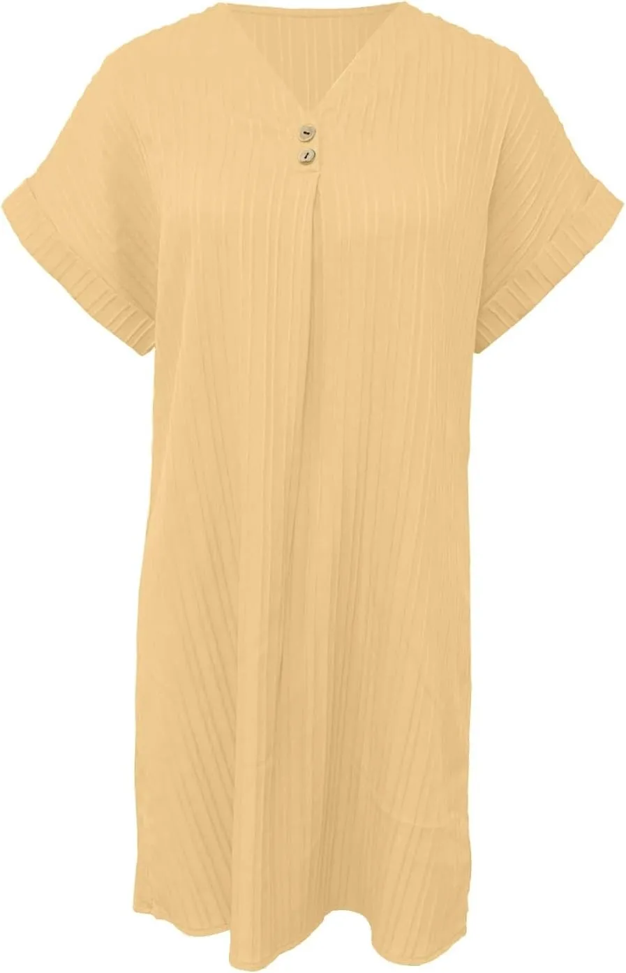 Women's Summer Sundress Short Sleeve V Neck Pullover Midi Dresses Button Down Shirts Skirts Travel Vacation Outfits