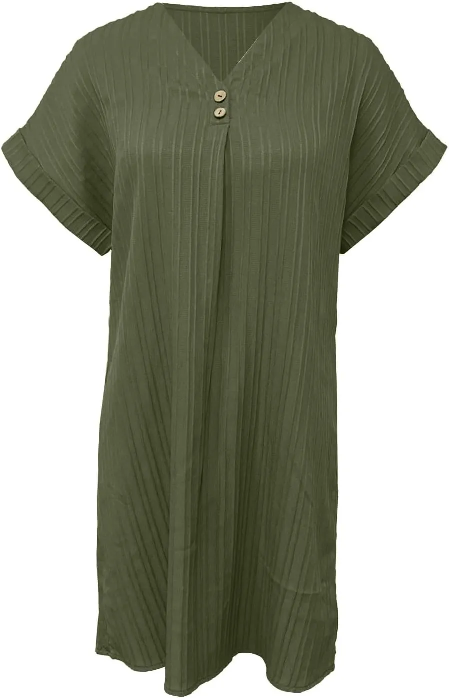 Women's Summer Sundress Short Sleeve V Neck Pullover Midi Dresses Button Down Shirts Skirts Travel Vacation Outfits